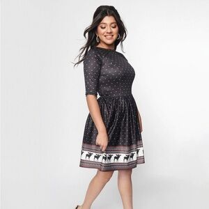 Unique Vintage Black Moose Fair Isle Stephanie Fit & Flare Dress